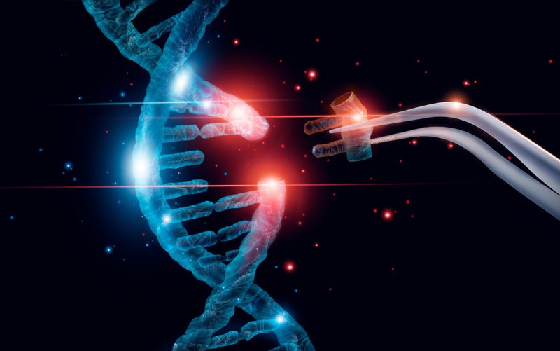 Abstract luminous DNA molecule. Genetic and gene manipulation concept. Cut of replacing part of a DNA molecule. Medicine. Innovative in science. Medical science and biotechnology.