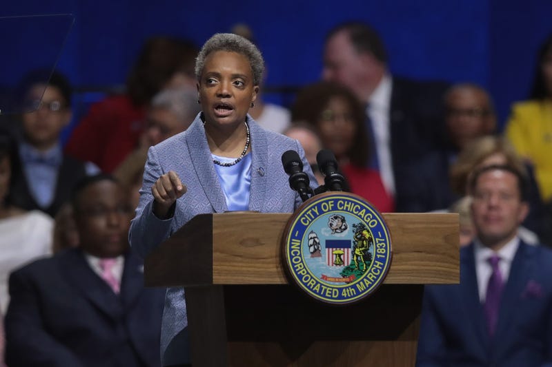 Lori Lightfoot addresses guests after being sworn in as Mayor of Chicago during a ceremony at the Wintrust Arena on May 20, 2019 in Chicago, Illinois. Lightfoot become the first black female and openly gay Mayor in the city’s history.