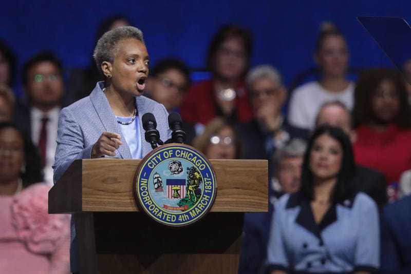 Lori Lightfoot addresses guests after being sworn in as Mayor of Chicago during a ceremony at the Wintrust Arena on May 20, 2019 in Chicago, Illinois. Lightfoot become the first black female and openly gay Mayor in the city’s history.