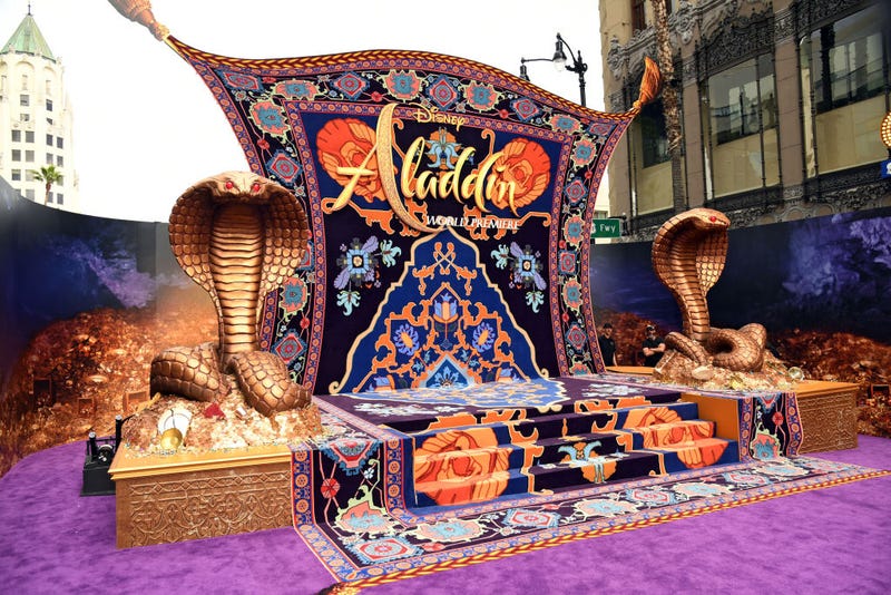 Decorations on the red carpet are seen before the premiere of Disney's "Aladdin" at El Capitan Theatre on May 21, 2019 in Los Angeles, California.