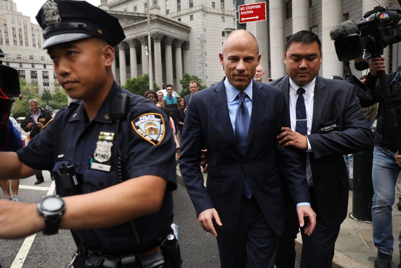Celebrity attorney Michael Avenatti walks out of a New York court house after pleading not guilty Tuesday in federal court in a case where he is accused of stealing $300,000 from a former client, adult-film actress Stormy Daniels