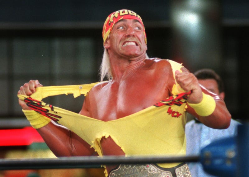 Hulk Hogan rips his shirt at the Mall of America in Bloomington, Minnesota in 1995