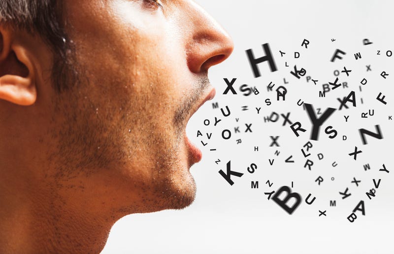 close up of a young man speaks - words power