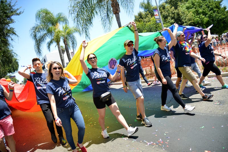 Participants seen at the LA Pride Parade on June 09, 2019 in West Hollywood, California.