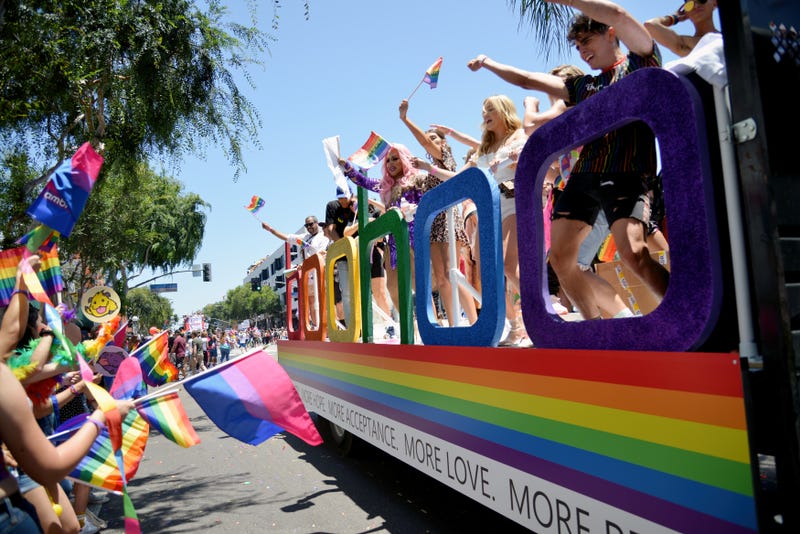 Participants seen at the LA Pride Parade on June 09, 2019 in West Hollywood, California.