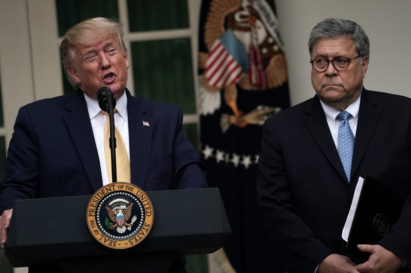 Donald Trump makes a statement on the census with Attorney General William Barr in the Rose Garden of the White House on July 11, 2019 in Washington, D.C.