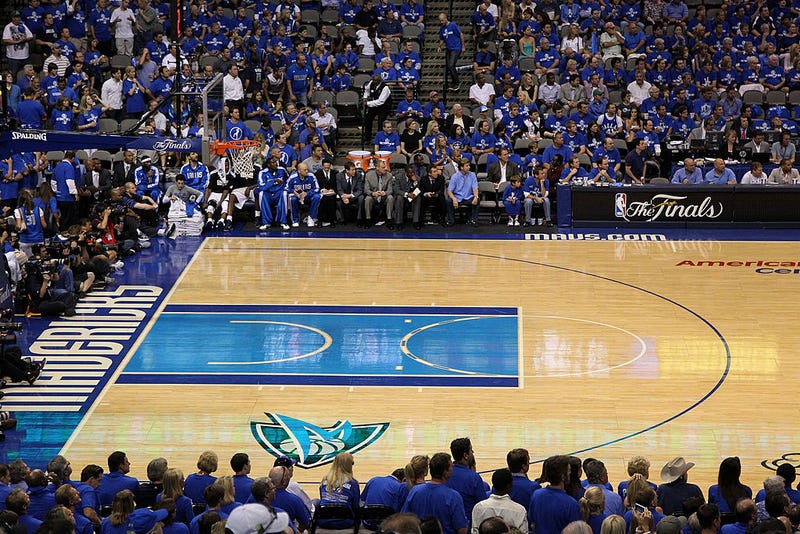 A detail of an empty court between the Dallas Mavericks and the Miami Heat in Game Four of the 2011 NBA Finals at American Airlines Center on June 7, 2011 in Dallas, Texas. 