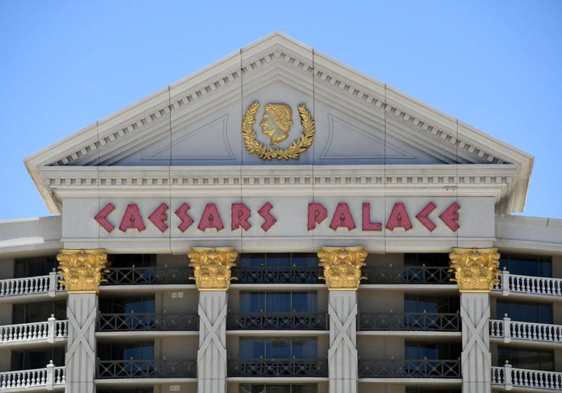 An exterior view shows Caesars Palace on the Las Vegas Strip.