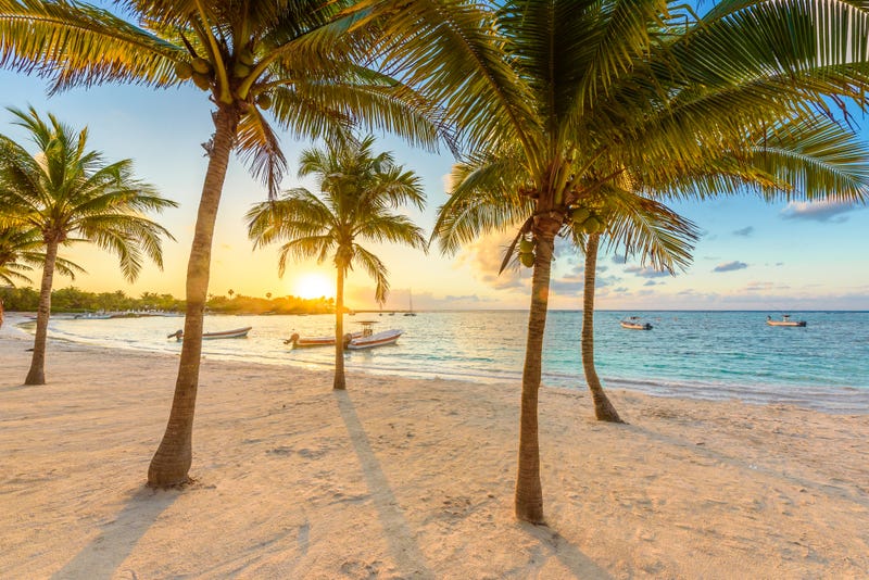 Caribbean white beach in Riviera Maya, coast of Yucatan and Quintana Roo, Mexico