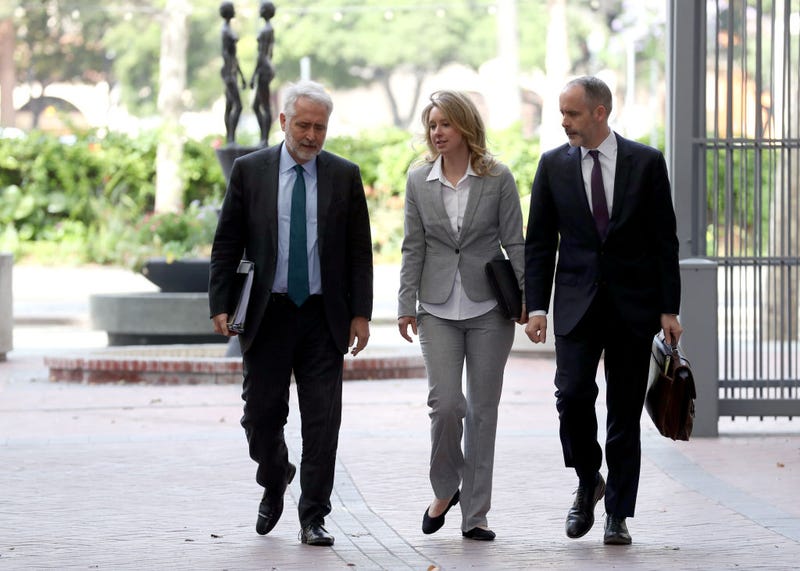 Former Theranos founder and CEO Elizabeth Holmes (C) arrives at the Robert F. Peckham U.S. Federal Court with her attorneys on June 28, 2019 in San Jose, California.