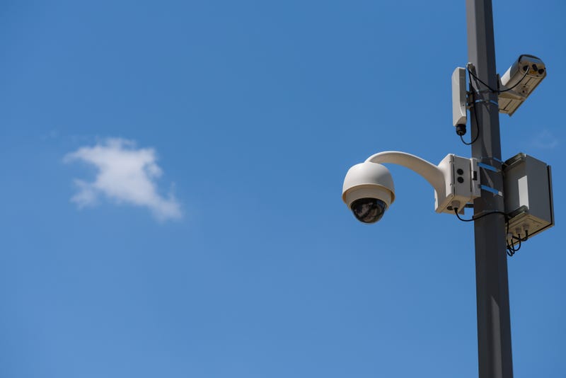 Security camera on telephone pole