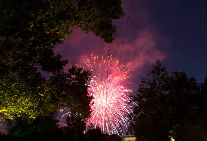 fireworks in a residential neighborhood