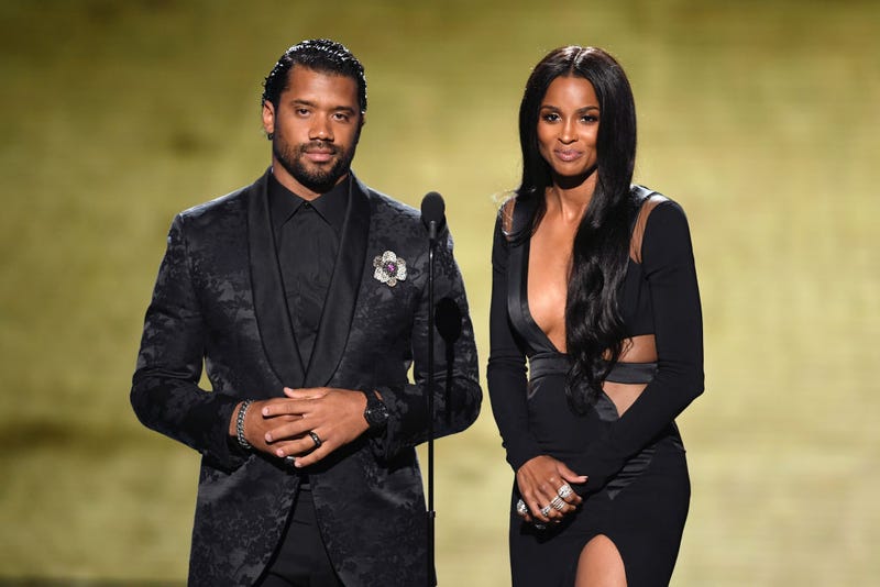 Russell Wilson and Ciara speak onstage during The 2019 ESPYs at Microsoft Theater on July 10, 2019 in Los Angeles, California.