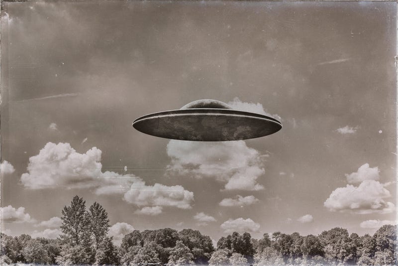 Old style photo of a flying saucer. 