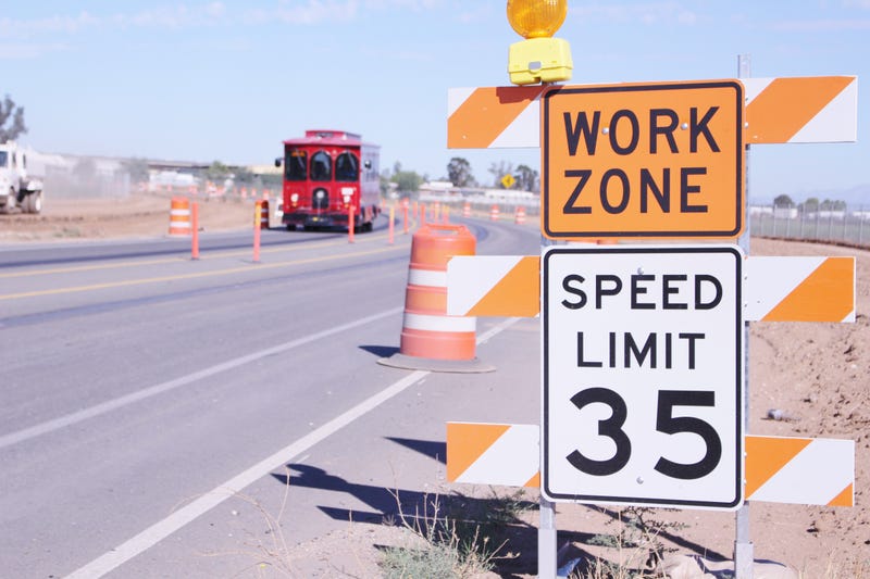 Speed limit sign in work zone