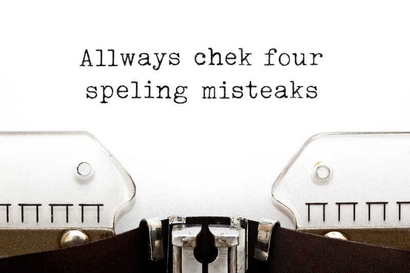 Text with errors Always Check For Spelling Mistakes typed on vintage typewriter with copy space