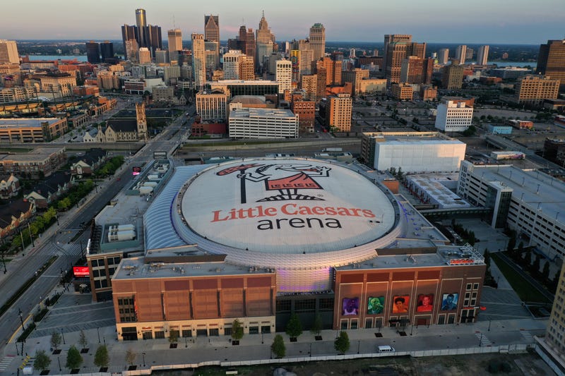 Aerial view of Little Caesars Arena