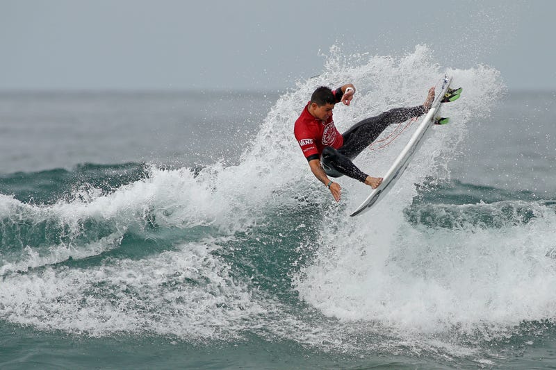 Deivid Silva of Brazil competes in the 2019 VANS US Open of Surfing at Huntington State Beach on July 30, 2019 in Huntington Beach, California.