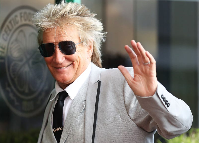 Rod Stewart is seen arriving during the UEFA Champions League, third qualifying round, second leg match between Celtic and CFR Cluj at Celtic Park on August 13, 2019 in Glasgow, Scotland.