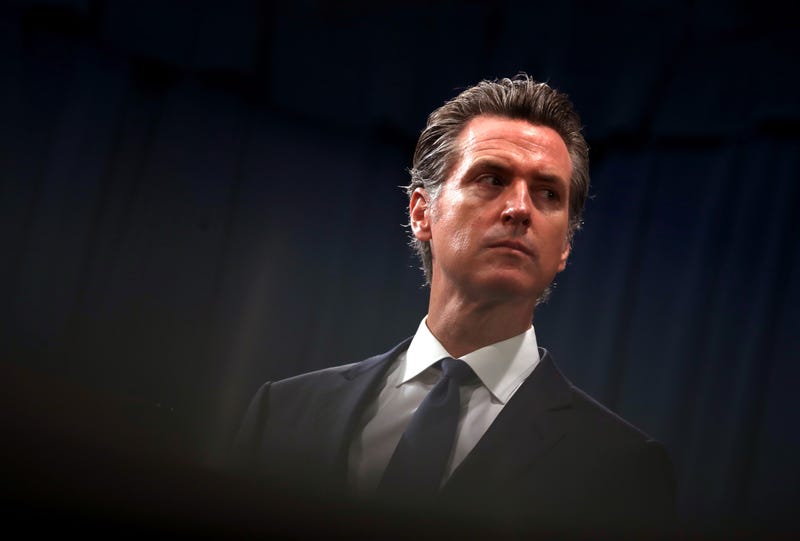 California Gov. Gavin Newsom looks on during a news conference with California attorney General Xavier Becerra at the California State Capitol on August 16, 2019 in Sacramento, California.