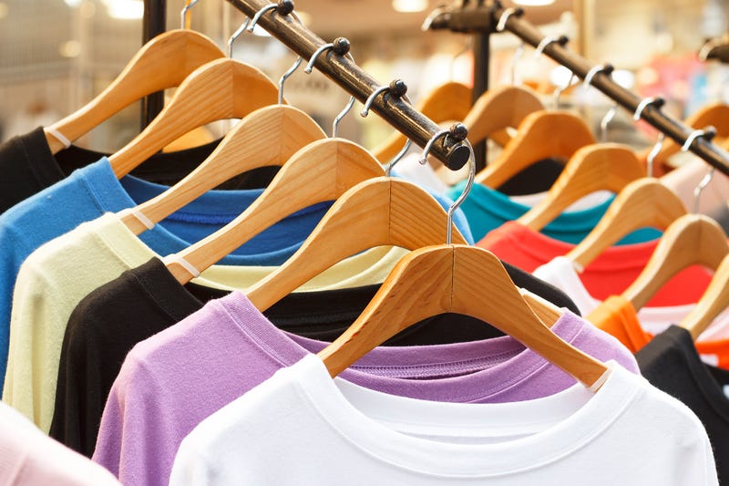 Retail shirt display stock photo. 