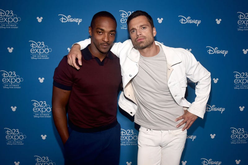(L-R) Anthony Mackie and Sebastian Stan of 'The Falcon and The Winter Soldier' took part today in the Disney+ Showcase at Disney’s D23 EXPO 2019 in Anaheim, Calif.