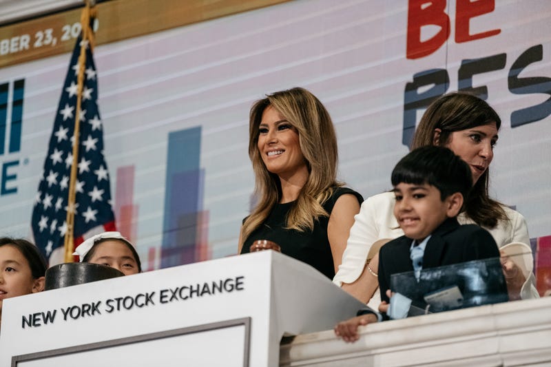 First lady Melania Trump rings the opening bell at the New York Stock Exchange on September 23, 2019