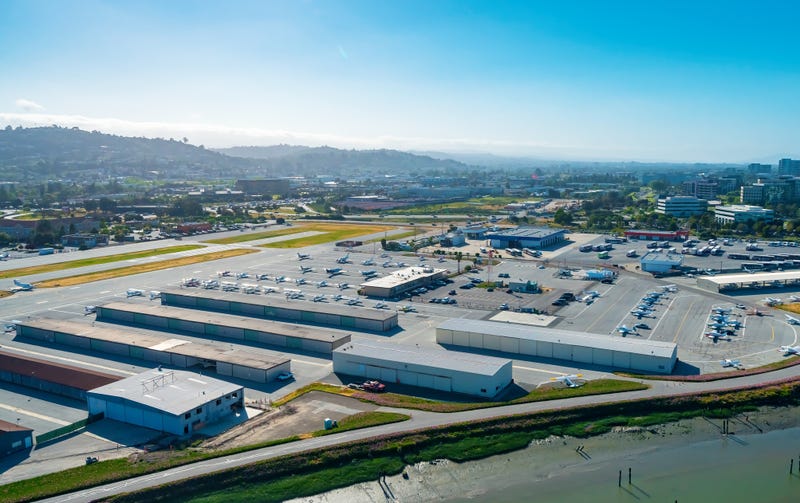 An aerial view of the San Carlos Airport in San Mateo County.