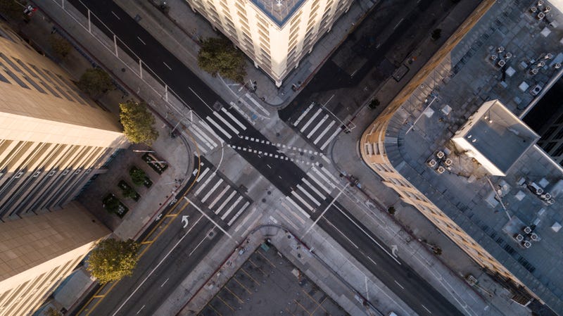 aerial view of city intersection