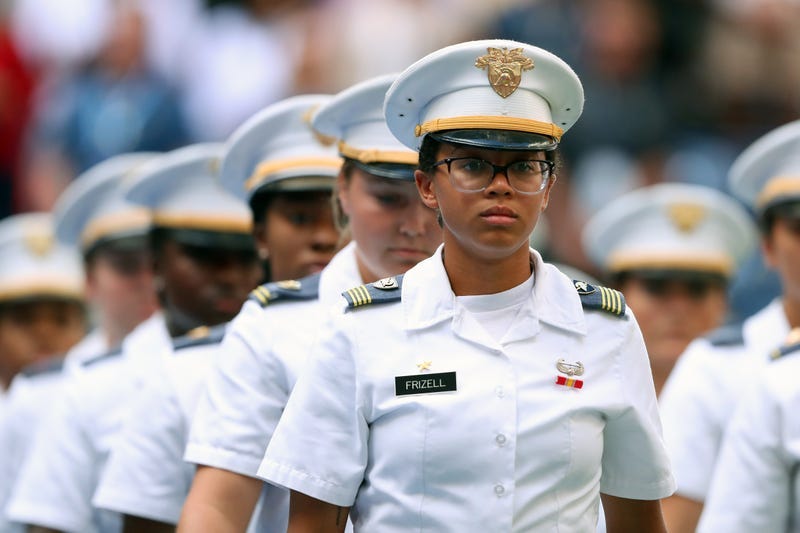 Members of the Military take part in the opening ceremony before the Women's Singles final match between Serena Williams of the United States and Bianca Andreescu of Canadaon day thirteen of the 2019 US Open at the USTA Billie Jean King National Tennis Center on September 07, 2019 in the Queens borough of New York City.