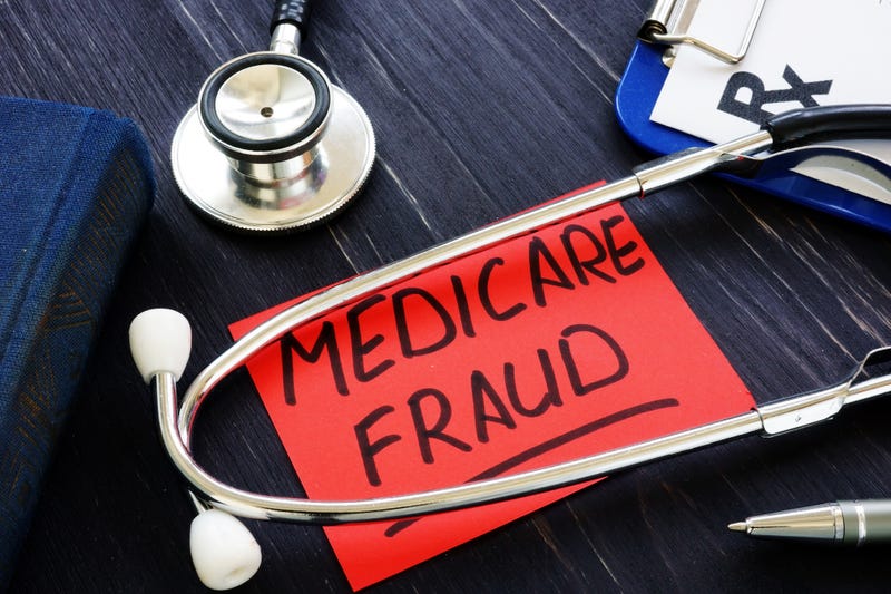 Medicare fraud sign and stethoscope with papers