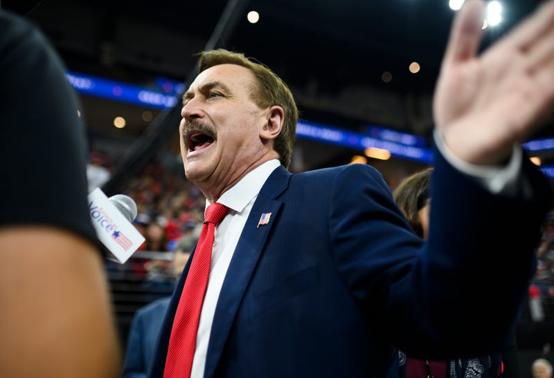 Mike Lindell, CEO of My Pillow, is interviewed before a campaign rally held by U.S. President Donald Trump at the Target Center on October 10, 2019 in Minneapolis, Minnesota. Lindell is an outspoken supporter of the Trump presidency and his campaign for reelection.