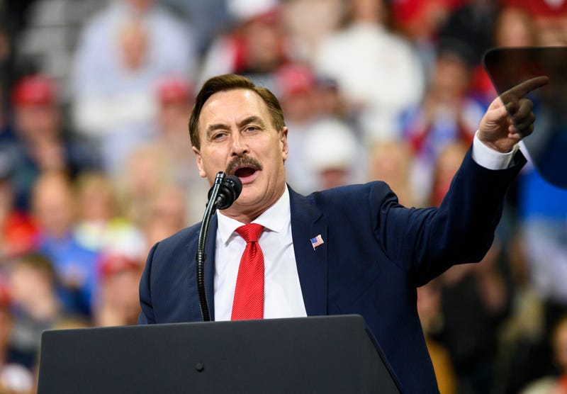 Mike Lindell, CEO of My Pillow, speaks during a campaign rally held by U.S. President Donald Trump at the Target Center on October 10, 2019 in Minneapolis, Minnesota.