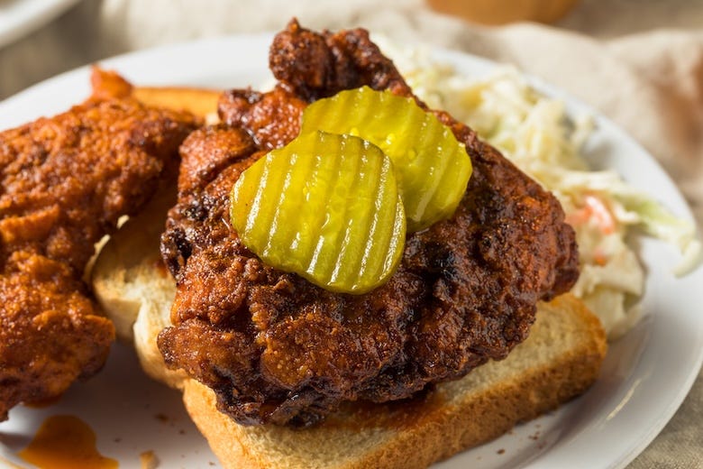 Nashville Hot Chicken sandwich with bread and pickles