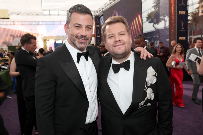 Jimmy Kimmel and James Corden walk the red carpet at the 2019 Emmy Awards