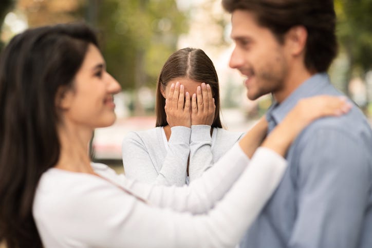 Woman can't watch her friend and boyfriend