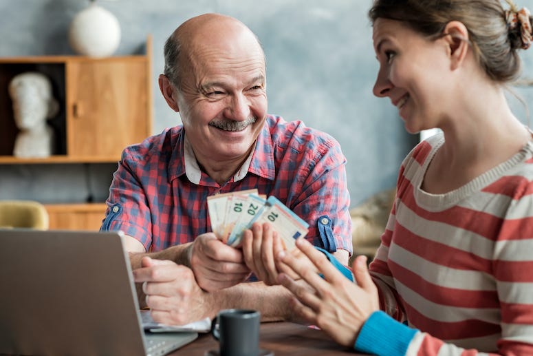 Father, Daughter, Exchanging Money, Cash, Smiling