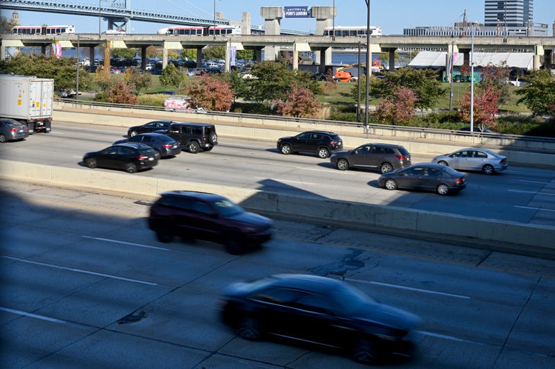 Traffic on the I-95 rolls past Penn's Landing in Philadelphia on Oct. 23, 2019.