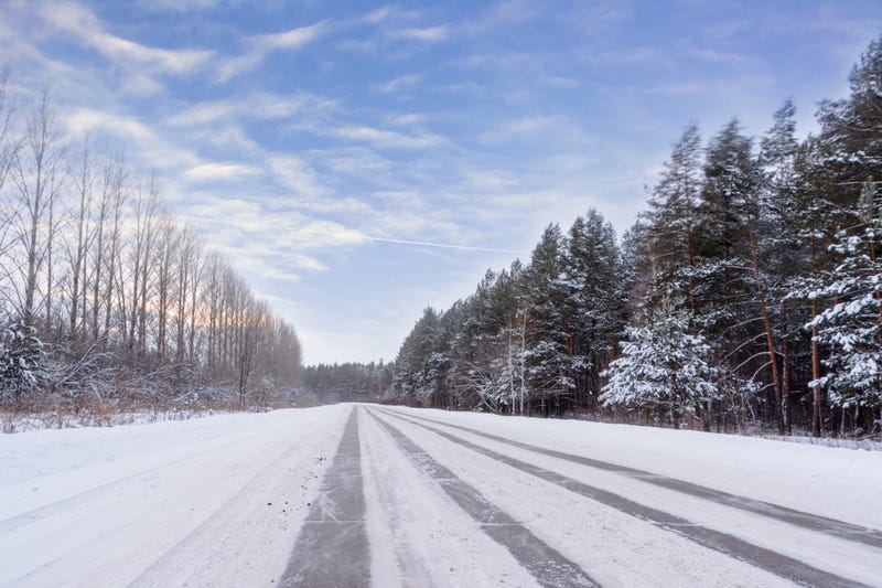 Tire tracks on snowy road