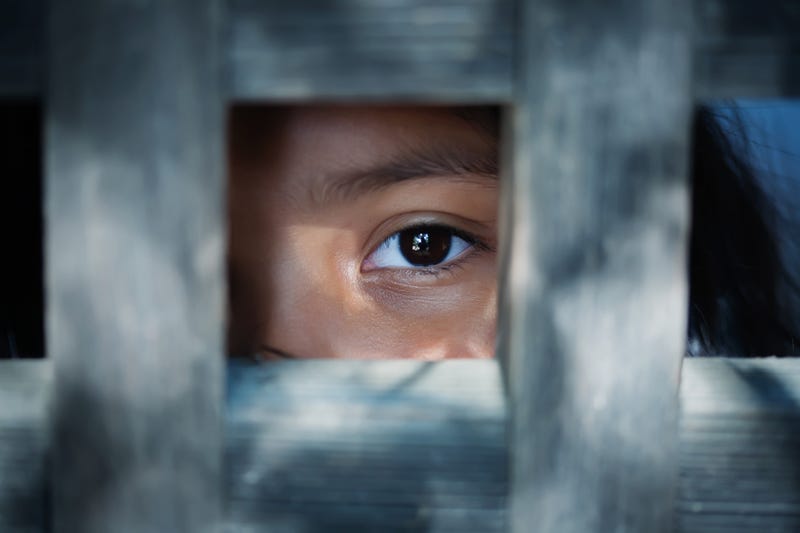 person lookin through bars