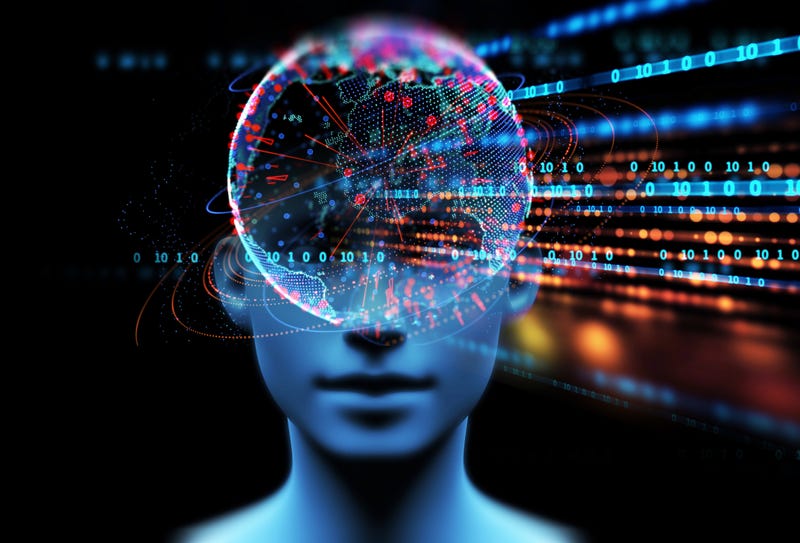 AI conncept art. Robot head with code.