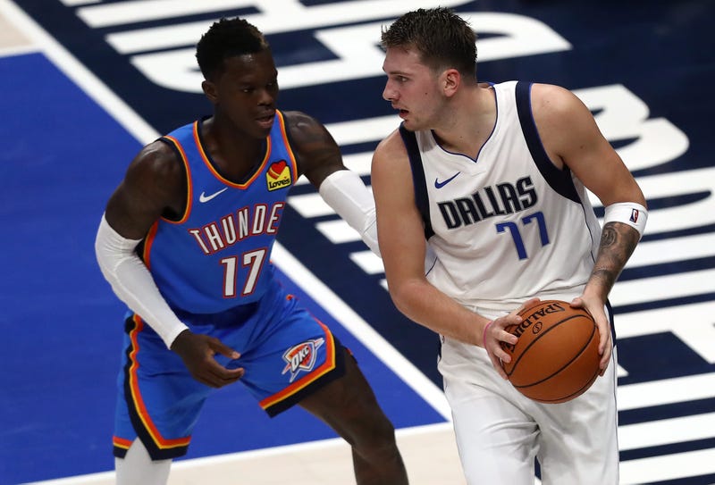 Luka Doncic backs down Dennis Schroder