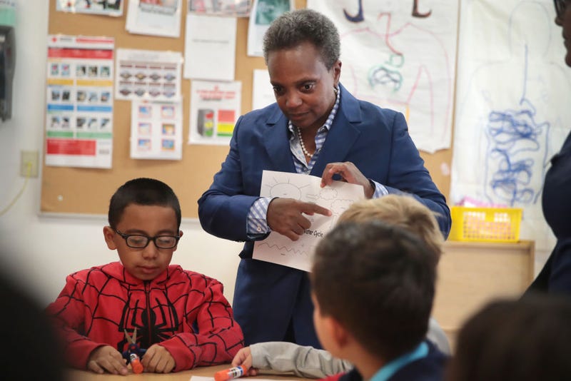 Chicago Mayor Lori Lightfoot visits with children affected by the teachers' strike at the McCormick YMCA on October 17, 2019 in Chicago, Illinois. About 25,000 Chicago school teachers went on strike today after the Chicago Teachers Union (CTU) failed to reach a contract agreement with the city, leaving 300.000 students searching for alternative ways to spend their day. Chicago has the third largest public school system in the nation. 