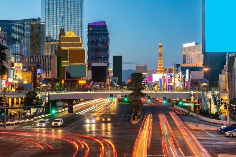 Las Vegas strip cityscape in Nevada sunset USA