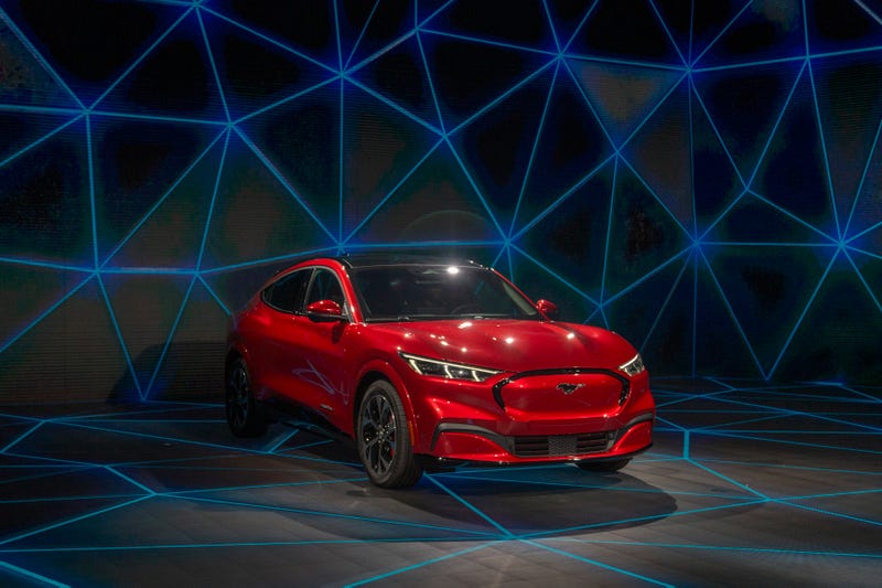 The electric Ford Mustang Mach-E is shown at AutoMobility LA on November 21, 2019 in Los Angeles, California.