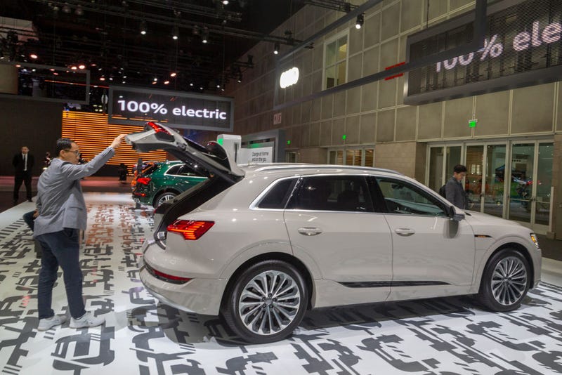The Audi e-tron electric SUV is shown at AutoMobility LA on November 21, 2019 in Los Angeles, California. The four-day press and trade event precedes the Los Angeles Auto Show, which runs November 22 through December 1. (Photo by David McNew/Getty Images)
