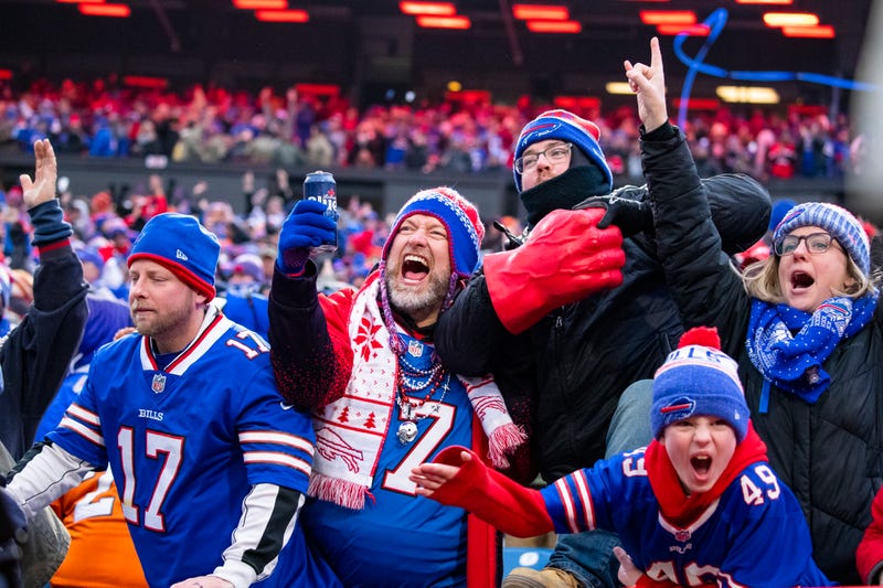 ORCHARD PARK, NY - NOVEMBER 24: Buffalo Bills fans celebrate a review resulting in a touchdown for the Buffalo Bills during the fourth quarter against the Denver Broncos at New Era Field on November 24, 2019 in Orchard Park, New York. Buffalo defeats Denver 20-3. (Photo by Brett Carlsen/Getty Images)