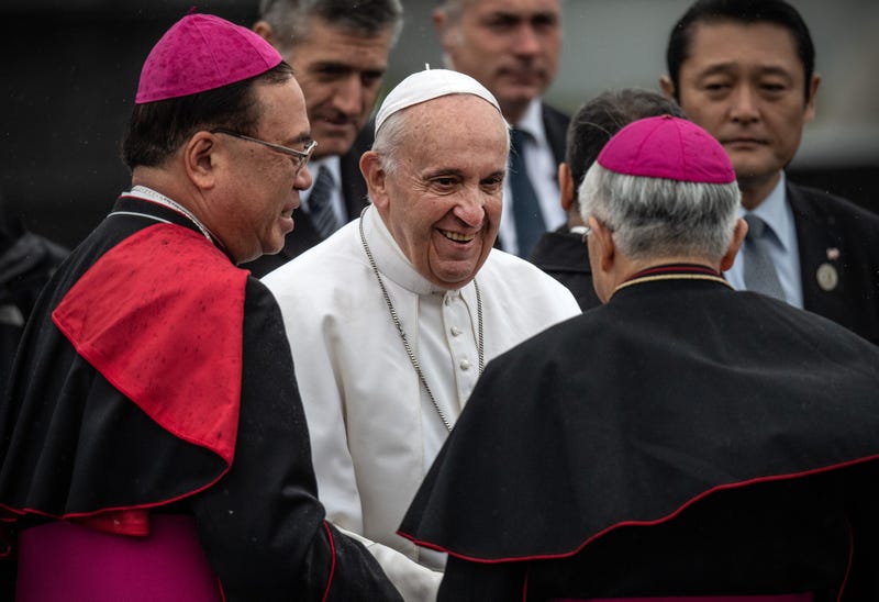 Pope Francis meets with Catholic clergy in Japan, 2019. 