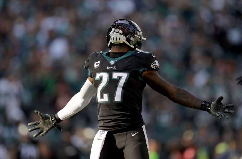 Malcolm Jenkins #27 of the Philadelphia Eagles reacts after teammate Genard Avery sacked Mitchell Trubisky of the Chicago Bears in the second quarter at Lincoln Financial Field on November 03, 2019 in Philadelphia, Pennsylvania.