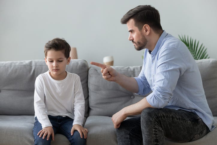 Man disciplining child